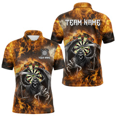 Maxcorners Personalized Orange Flaming Grim Reaper Darts Shirt For Men Custom Fire Darts Team Jersey LM0910
