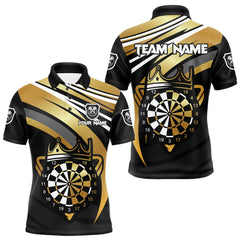 Maxcorners Black And Gold Dartboard Crown Darts Shirt For Men Custom Darts Sport Jersey Team Polo & 1/4 Zip LM1109
