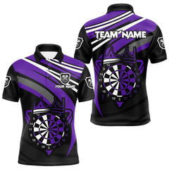 Maxcorners Black And Purple Dartboard Crown Darts Shirt For Men Custom Darts Sport Jersey Team Polo & 1/4 Zip LM1109