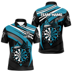 Maxcorners Black & Turquoise Dartboard Crown Darts Shirt For Men Custom Darts Jersey Team Polo & 1/4 Zip LM1109
