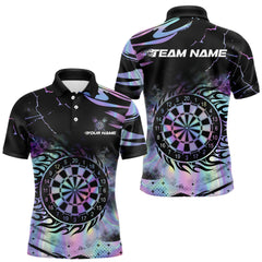 Maxcorners Holographic Flaming Dartboard Custom Darts Shirt For Men, Darts Jersey Team Polo & 1/4 Zip LM1812