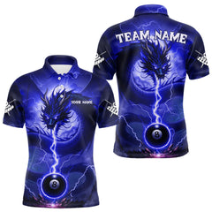 Maxcorners Blue 8 Ball Lightning Dragon Billiard Jersey For Men Custom Pool Team Shirt Polo & 1/4 Zip TU2310