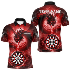 Maxcorners Red Dartboard Lightning Dragon Mens Darts Shirt Custom Darts Jersey Team Polo & 1/4 Zip TU2310