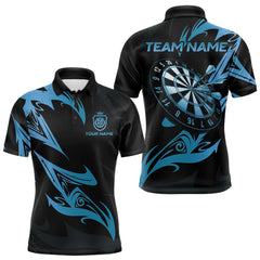 Maxcorners Black And Blue Dartboard Tribal Darts Polo & 1/4 Zip Custom Darts Shirt For Men, Darts Jersey
