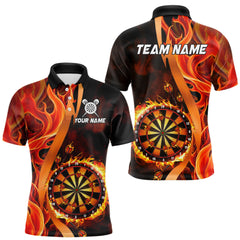 Maxcorners Orange Flaming Dartboard Golden Darts Shirt For Men Custom Darts Jersey Team Polo & 1/4 Zip LM2711