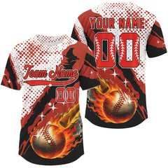 Maxcorners Custom Baseball Jersey For Men With Flaming Ball & Name Personalization LM2608
