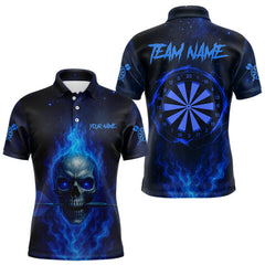 Maxcorners Custom Fire Flames Blue Skull Dart Arrow Dart Men Polo Shirt Outfits Dart Jerseys LM0910