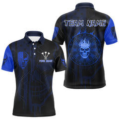 Maxcorners Custom Darts Team Polo Shirt For Men Blue Flame Dartboard - Darts Jersey TU0807