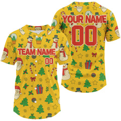 Maxcorners Custom Yellow Santa-Claus Christmas Baseball Shirt For Men Xmas Funny Baseball Jerseys LM0910