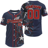 Maxcorners Custom Blue & Red Baseball Shirt Personalized Grunge Baseball Jerseys For Men LM0910