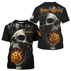 Maxcorners Custom Black And Red Flames Pickleball Ball T-Shirt For Men Grunge Pickleball Jerseys LM0910
