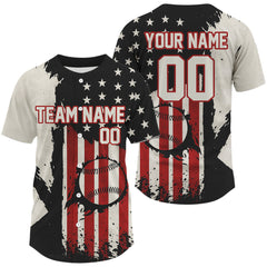 Maxcorners Custom Black Red USA Flag Baseball Shirt For Men Patriotic Baseball Jerseys LM0910