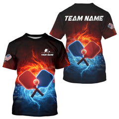 Maxcorners Custom Lightning Red & Blue Paddles Pickleball Ball T-Shirt For Men Pickleball Jerseys LM1411