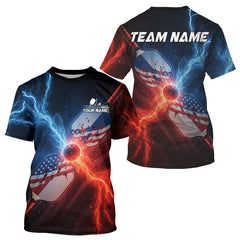 Maxcorners Custom Lightning US Flag Paddles Men's Pickleball T-Shirt Patriotic Pickleball Jerseys LM1411