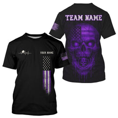 Maxcorners Custom Purple Grunge Skull Pickleball Ball League Jerseys For Men US Flag Pickleball Shirts