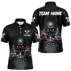 Maxcorners Custom Smoke US Flag Black Dripping Skull Men Darts Polo Shirt Patriotic Dart Jerseys TU1011