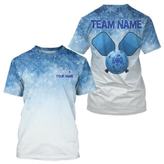 Maxcorners Custom Blue Ice Snowflake Pickleball Paddle Ball 3D Jerseys Men Pickleball League Shirts