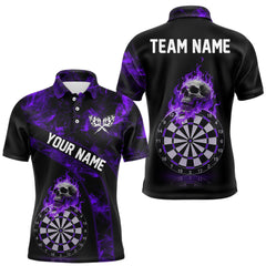 Maxcorners Custom Black & Purple Flaming Skull Darts Polo Shirt For Men Skull Dart League Jerseys