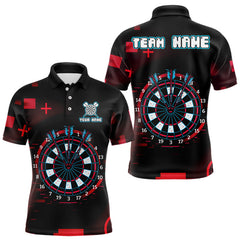 Maxcorners Custom Black Red Gunge Retro Dartboard Dart Men Polo Shirt Outfits Dart Jerseys MT1110