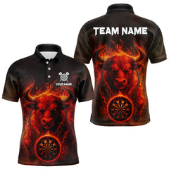 Maxcorners Custom Funny Bull Grunge Red Flames Dartboard Dart Men Polo Shirt Outfits Dart Jerseys LM1610