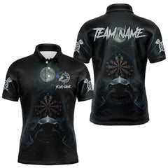 Maxcorners Black And Blue Gothic Shark Dartboard Custom Men Darts Polo Shirt Shark Dart Jerseys LM1411