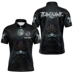 Maxcorners Black And Purple Gothic Shark Dartboard Custom Men Darts Polo Shirt Shark Dart Jerseys LM1411