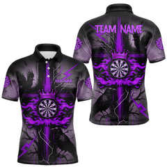Maxcorners Personalized Raven Purple Flames Crown Darts Polo Shirts For Men Cross Dart Gothic Jerseys LM1112