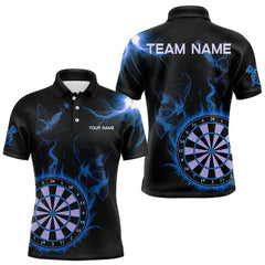 Maxcorners Custom Blue Smokes Butterfly Flame Dartboard Dart Men Polo Jerseys Dart Team Shirt TU1410