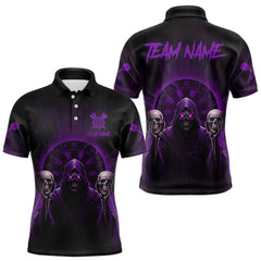 Maxcorners Custom Purple Grim Reaper Grey Skull Dartboard Men Darts Polo Shirt Grunge Dart Jerseys LM1411