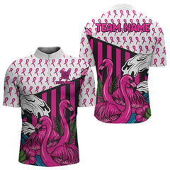Maxcorners Custom Pink Ribbon Flamingo Dart Polo Shirt For Men Breast Cancer Awareness Dart Jerseys MT1309