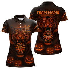 Maxcorners Custom Pumpkin Tiger Horror Halloween Dart Polo Shirt For Men Dart Tournament Jerseys MT1309