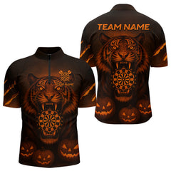 Maxcorners Custom Pumpkin Tiger Horror Halloween Dart Polo Shirt For Men Dart Tournament Jerseys MT1309