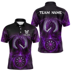 Maxcorners Personalized Men's Dart Shirt Custom Lightning Dragon Polo 1/4-Zip Darts Jersey | Purple TU1208