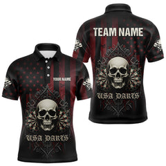 Maxcorners Custom Red Gothic Skulls Dartboard Patriotic Men Darts Polo Shirt US Flag Darts Jersey TU1711