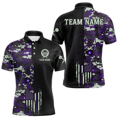 Maxcorners Black And Purple US Flag Digital Camo Skull Custom Men Darts Polo Shirt Dart Gifts TU1711