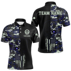 Maxcorners Black And Blue US Flag Digital Camo Skull Custom Men Darts Polo Shirt Dart Gifts TU1711