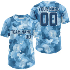 Maxcorners Custom Camouflage Baseball Jersey For Men Personalized Youth Baseball Jerseys | Blue LM2608