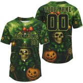 Maxcorners Custom Green Skull Patrick's Day Baseball T-Shirt For Men Xmas Tree Baseball Shirts LM1809