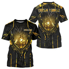 Maxcorners Custom Black And Yellow Gold Crown Pickleball 3D Ball Jerseys Men Pickleball League Shirts