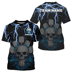Maxcorners Custom Thunder Blue Flaming Skull Paddle & Ball Pickleball Jerseys Men Pickleball Shirts
