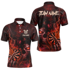 Maxcorners Custom Lightning Red Grim Heaper Flaming Dart Polo Shirt For Men Dart Tournament Jersey LM1809