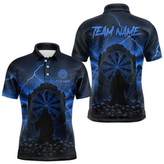 Maxcorners Custom Multi-Skull Lightning Blue Dartboard Dart Men Polo Jerseys Grim Reaper Dart Shirts LM2110
