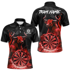 Maxcorners Red Funny Bull Fire Flame Dartboard Custom Men Darts Polo League Shirts Dart Jerseys