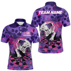 Maxcorners Pink & Purple Splatter Funny Lazy Bulldog Custom Men Darts Polo Shirts Dart League Jerseys TU2212
