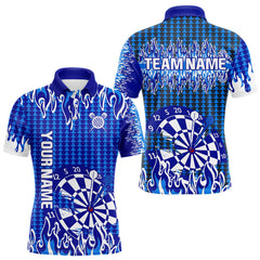 Maxcorners Blue Flames Dart Shirt For Men Dartboard Design - Custom Team & Player Name LM1625