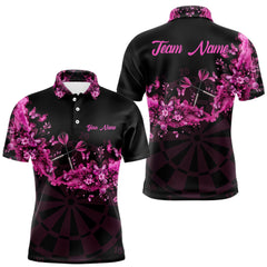 Maxcorners Black And Pink Flowers Smoke Butterflies Custom Men Darts Polo Shirts Dart Team Jerseys TU2212