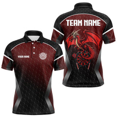 Maxcorners Custom Hexagon Pattern With Dragon In Red Dart Shirts For Men, Dart Team Jerseys