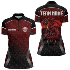 Maxcorners Custom Hexagon Pattern With Dragon In Red Dart Shirts For Men, Dart Team Jerseys