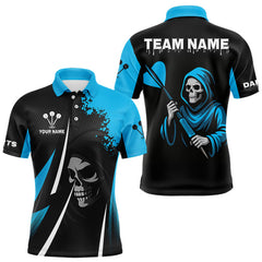 Maxcorners Blue Grim Reaper Holding Dart Arrow Darts Shirt For Men - Custom Team Name