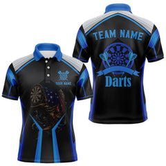 Maxcorners Custom Black Blue Bass Funny Dart Polo Shirt For Men Dart Team Sport Jerseys LM2509